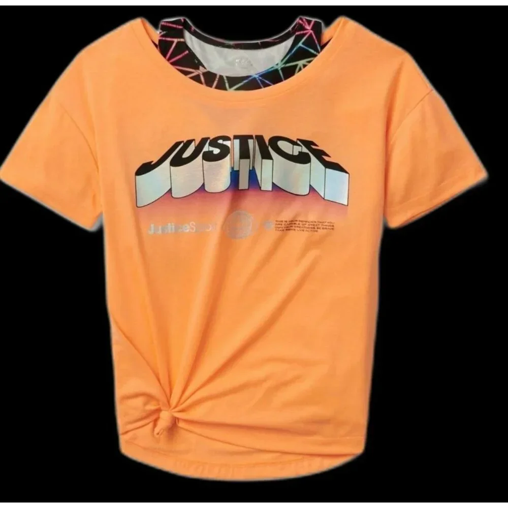 JUSTICE SPORT Girls Tee & Removable Bralette 2 PIECE SIZE 12-14 NEW